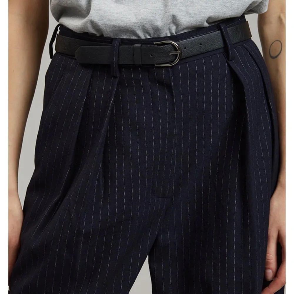 Tansley Pleated Trousers - Navy Pinstripe - Picture 3 of 8